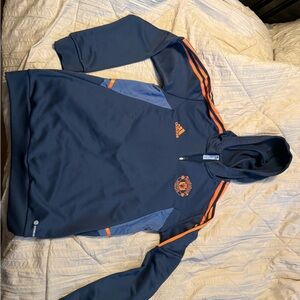 Adidas Men's Dark Blue Bomber with Bright Orange Details